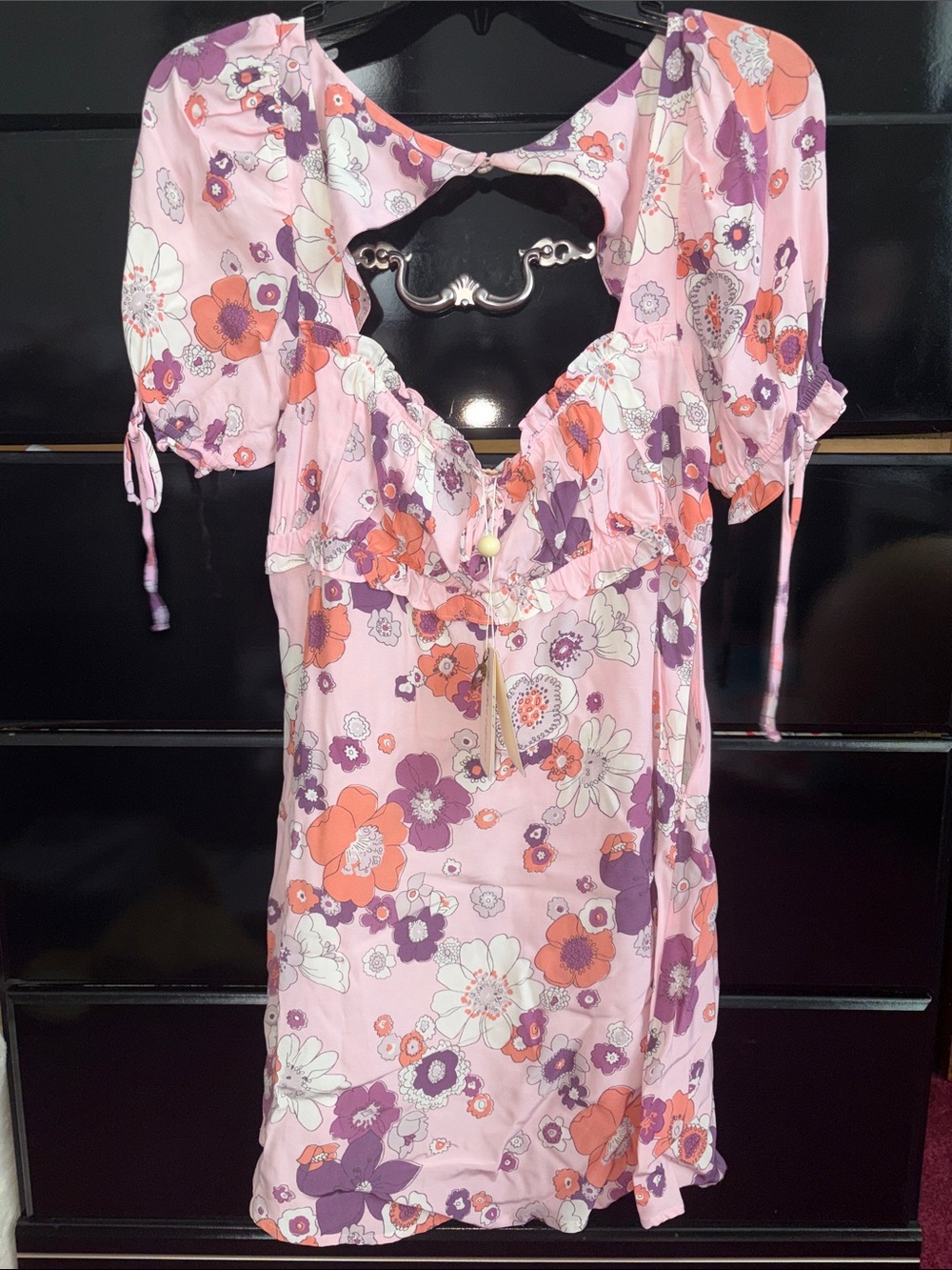 For Love & Lemons Pink Floral Mini Dress with Purple & Coral Accents